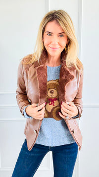 Moto Faux Leather Collar Jacket- Cognac-160 Jackets-IRIS-Coastal Bloom Boutique, find the trendiest versions of the popular styles and looks Located in Indialantic, FL