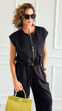 Chic Italian Zip Vest- Black-100 Sleeveless Tops-MAY MODA-Coastal Bloom Boutique, find the trendiest versions of the popular styles and looks Located in Indialantic, FL