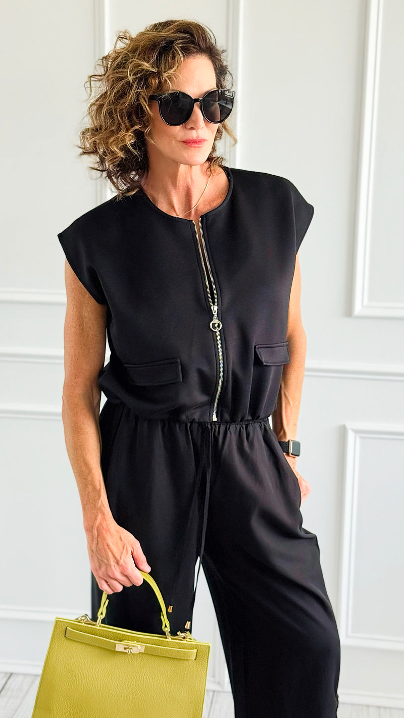 Chic Italian Zip Vest- Black-100 Sleeveless Tops-MAY MODA-Coastal Bloom Boutique, find the trendiest versions of the popular styles and looks Located in Indialantic, FL