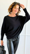 Serene Boatneck Italian Pullover- Black-140 Sweaters-Aute-Coastal Bloom Boutique, find the trendiest versions of the popular styles and looks Located in Indialantic, FL