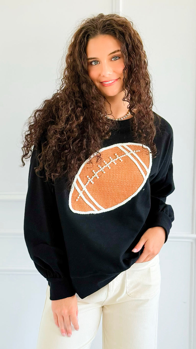Touchdown Pearl Patch Sweatshirt-110 Long Sleeve Tops-Peach Love California-Coastal Bloom Boutique, find the trendiest versions of the popular styles and looks Located in Indialantic, FL