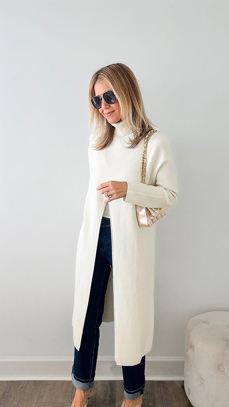 Chic Long Split Italian Sweater - Ivory-150 Cardigans/Layers-Italianissimo/Z Studio-Coastal Bloom Boutique, find the trendiest versions of the popular styles and looks Located in Indialantic, FL