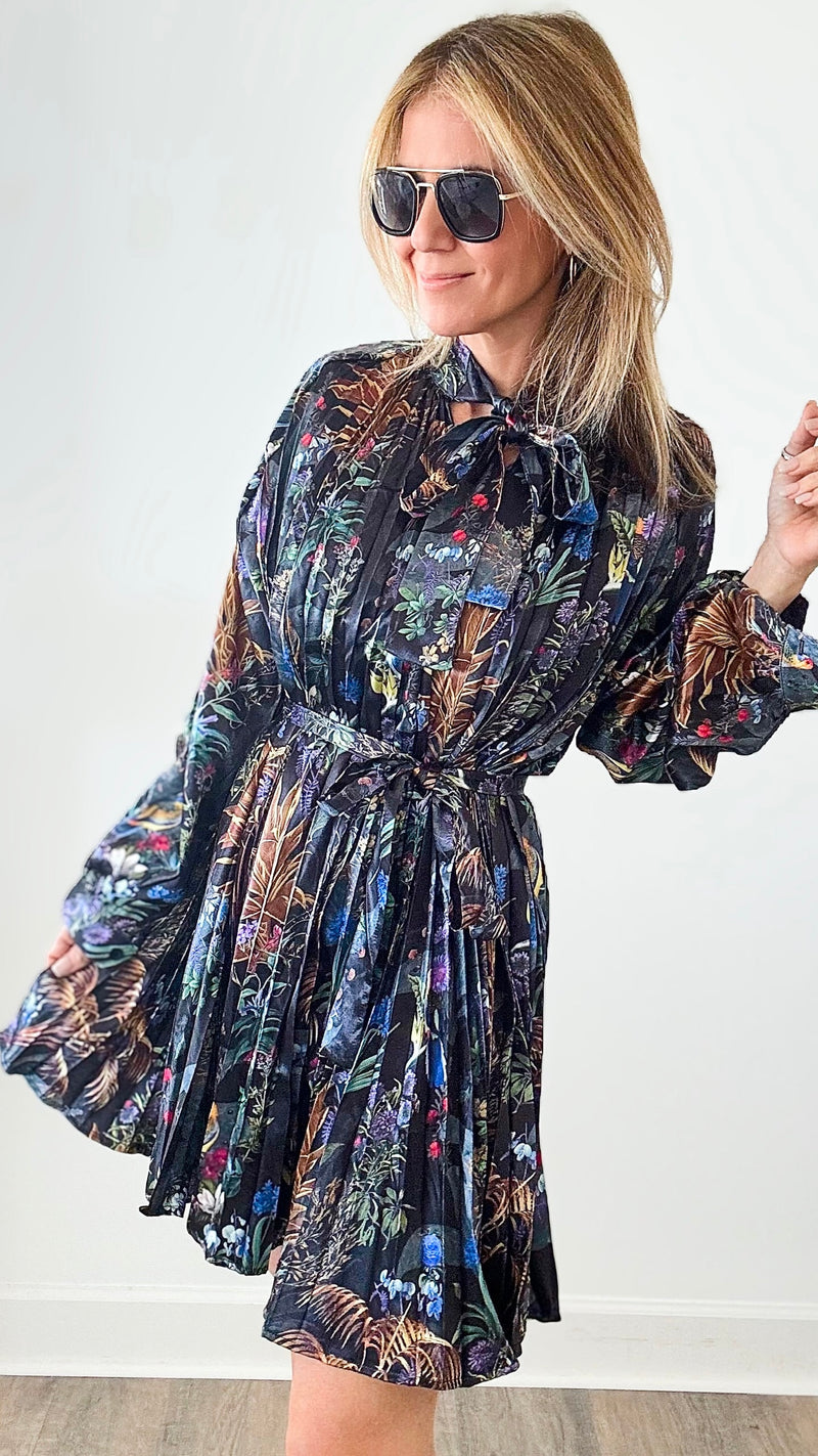 Magical Jungle Pleated Dress-130 Long Sleeve Tops-Beulah Style-Coastal Bloom Boutique, find the trendiest versions of the popular styles and looks Located in Indialantic, FL