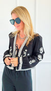 Embroidery Detail Front Tie Long Sleeve Jacket-160 Jackets-Blu Pepper-Coastal Bloom Boutique, find the trendiest versions of the popular styles and looks Located in Indialantic, FL