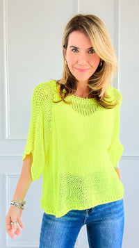 Summer Mesh Italian Knit Top- Neon Yellow-140 Sweaters-Italianissimo-Coastal Bloom Boutique, find the trendiest versions of the popular styles and looks Located in Indialantic, FL