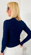 Hailey Knit Pullover Top - Navy-130 Long Sleeve Tops-Cielo-Coastal Bloom Boutique, find the trendiest versions of the popular styles and looks Located in Indialantic, FL