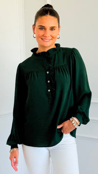 Victorian Muse Ruffle Top - Hunter Green-130 Long Sleeve Tops-JODIFL-Coastal Bloom Boutique, find the trendiest versions of the popular styles and looks Located in Indialantic, FL