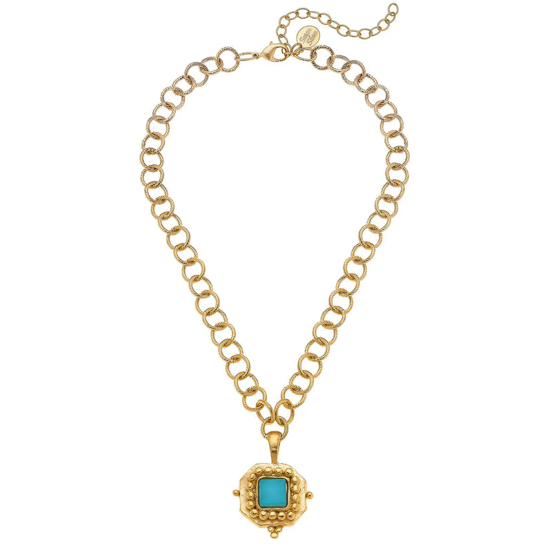 Square Teal French Glass Necklace - Susan Shaw-230 Jewelry-SUSAN SHAW-Coastal Bloom Boutique, find the trendiest versions of the popular styles and looks Located in Indialantic, FL