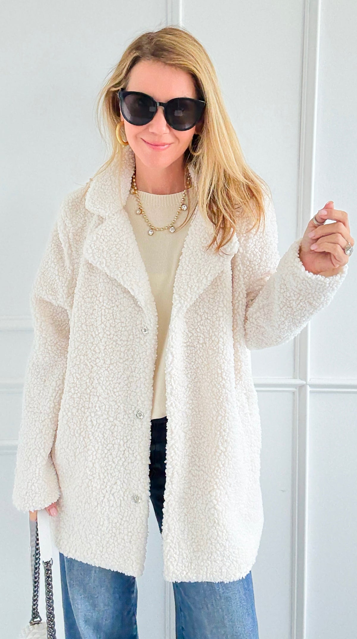 Cozy Up Sherpa Coat - Cream-160 Jackets-26 International-Coastal Bloom Boutique, find the trendiest versions of the popular styles and looks Located in Indialantic, FL