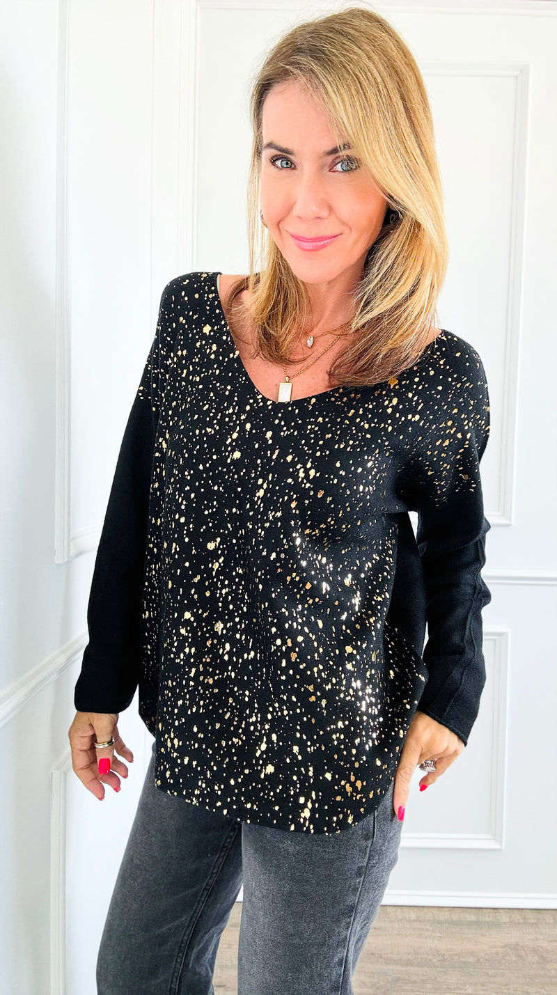 Shimmer Speckled Italian Pullover- Black-130 Long sleeve top-Italianissimo-Coastal Bloom Boutique, find the trendiest versions of the popular styles and looks Located in Indialantic, FL