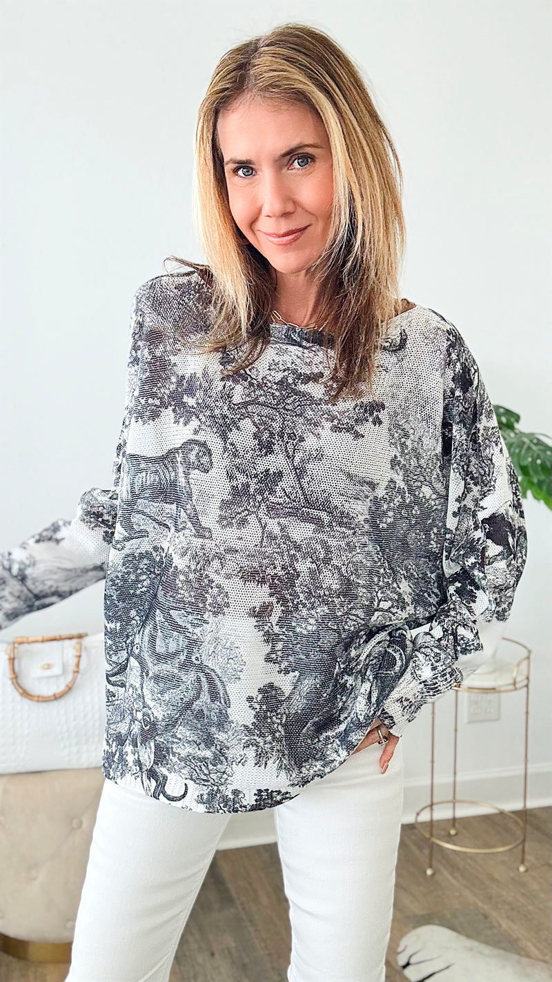 Adorable Toile Italian St Tropez Knit - Black-140 Sweaters-Italianissimo-Coastal Bloom Boutique, find the trendiest versions of the popular styles and looks Located in Indialantic, FL