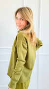 Eileen Cozy Lounge Collar Pullover Top - Camo Green-110 Long Sleeve Tops-MONO B-Coastal Bloom Boutique, find the trendiest versions of the popular styles and looks Located in Indialantic, FL