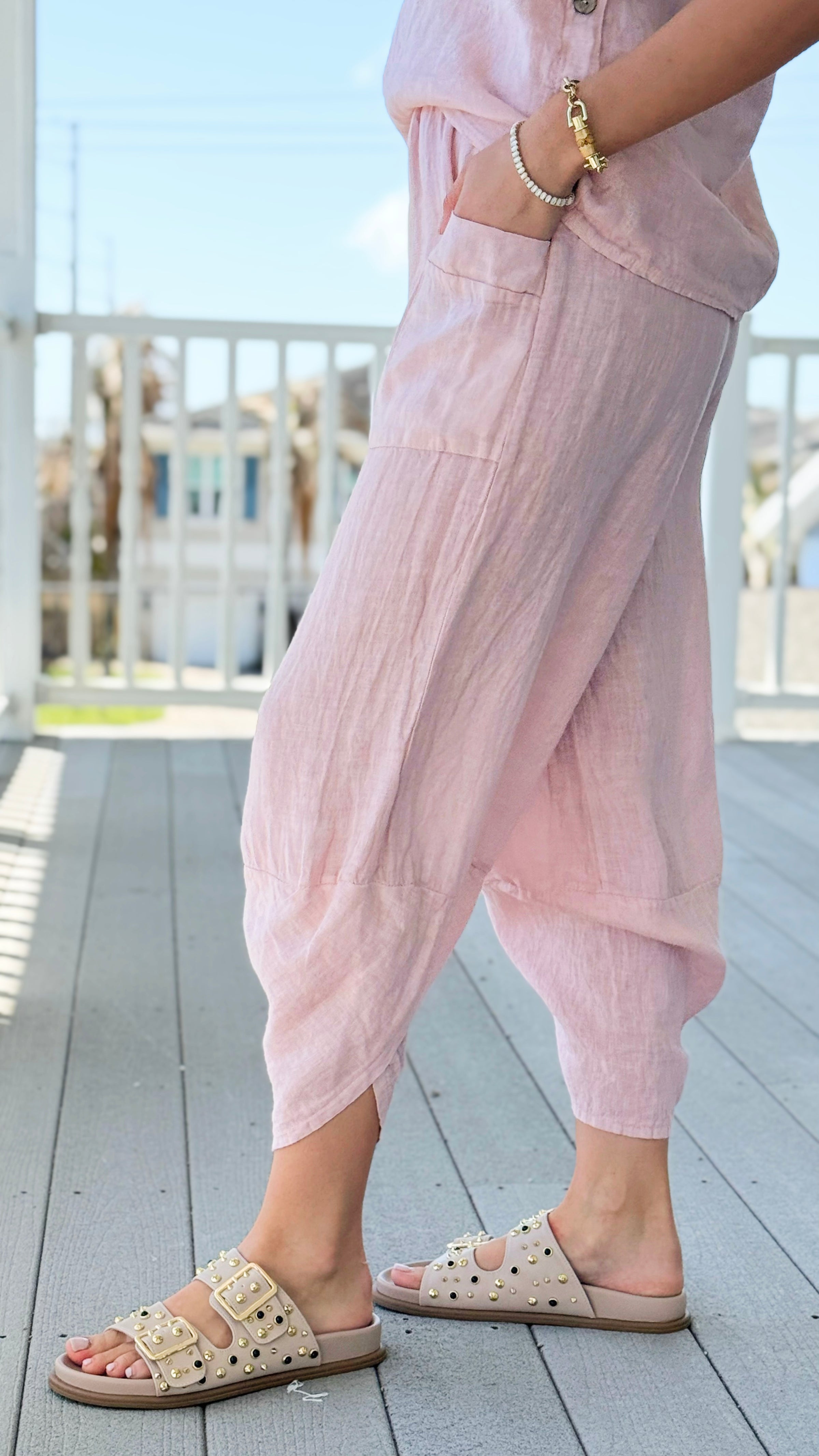 La Spezia Barrel Linen Italian Pant- Blush