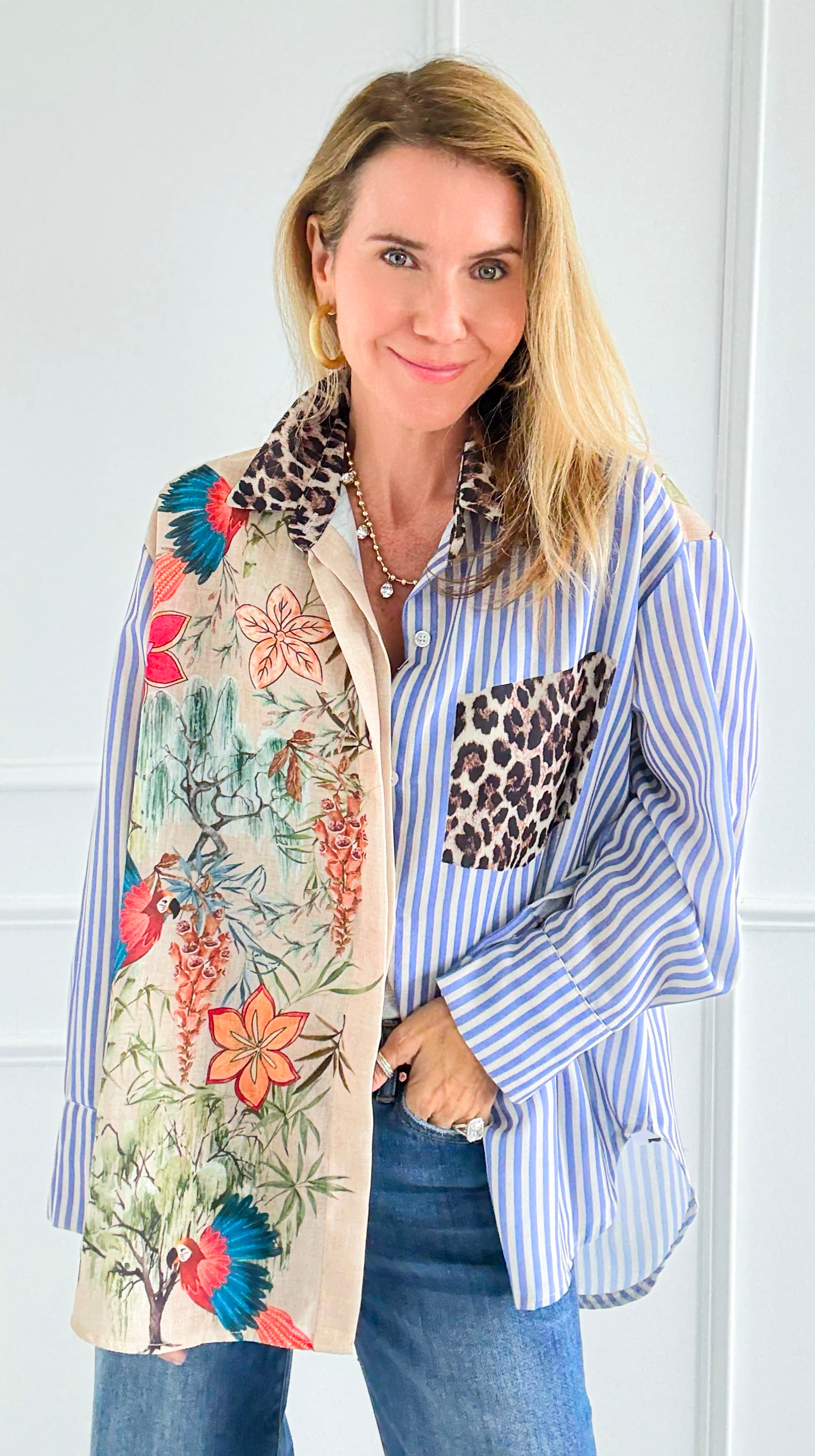 Pre Auth - L'uccello Italian Blouse-110 Long Sleeve Tops-Italianissimo-Coastal Bloom Boutique, find the trendiest versions of the popular styles and looks Located in Indialantic, FL