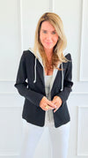 Veronica Cloud Hoodie Blazer-Black-160 Jackets-Six/ Fifty-Coastal Bloom Boutique, find the trendiest versions of the popular styles and looks Located in Indialantic, FL