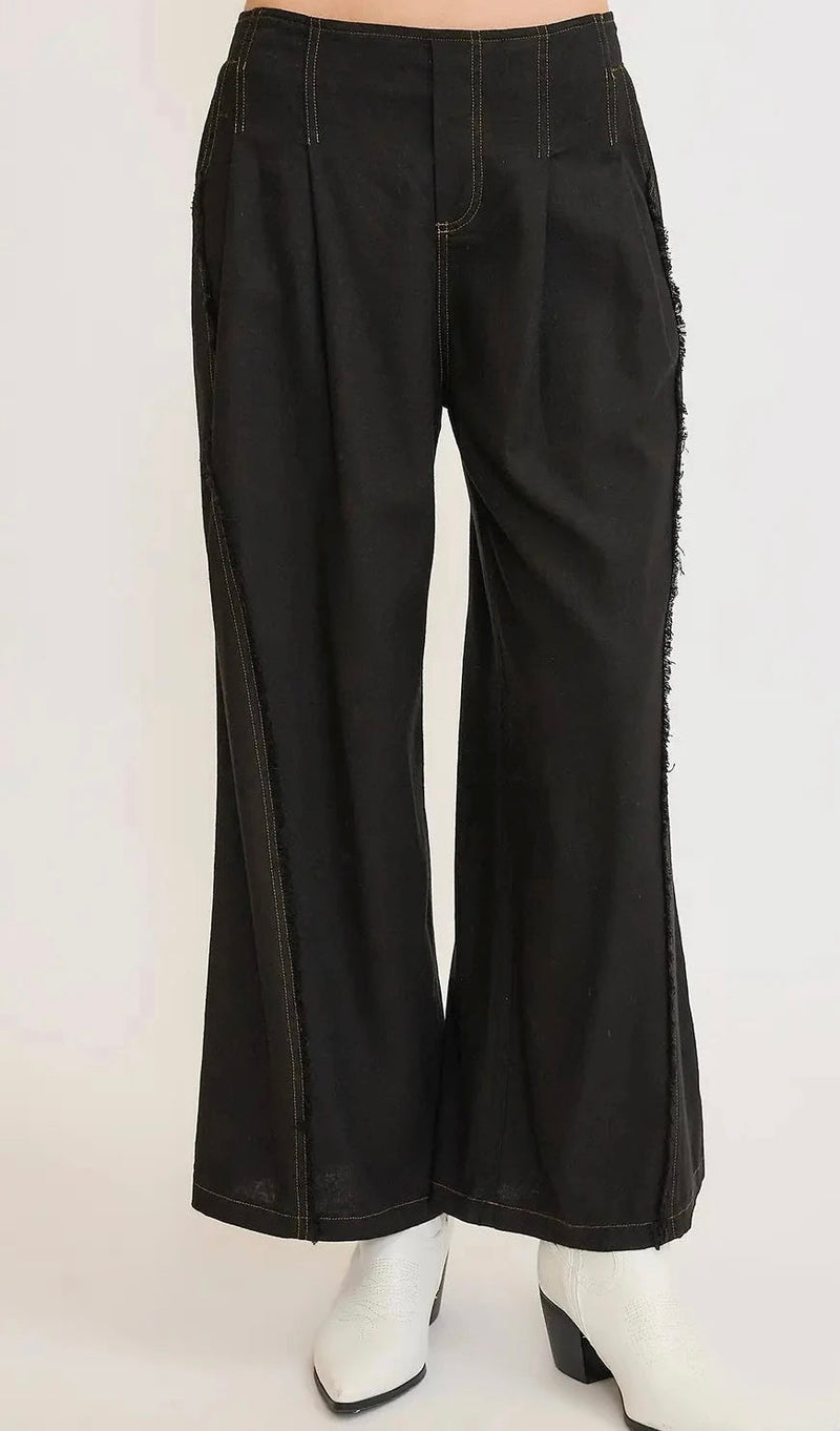 Fringe Line Wide Leg Pants - Black-170 Bottoms/Shorts-Umgee-Coastal Bloom Boutique, find the trendiest versions of the popular styles and looks Located in Indialantic, FL
