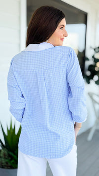Smart Lines Italian Button Top- Blue