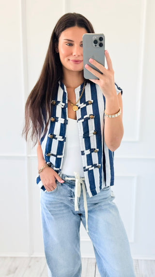 Amalfi Harbor Italian Linen Vest- Navy