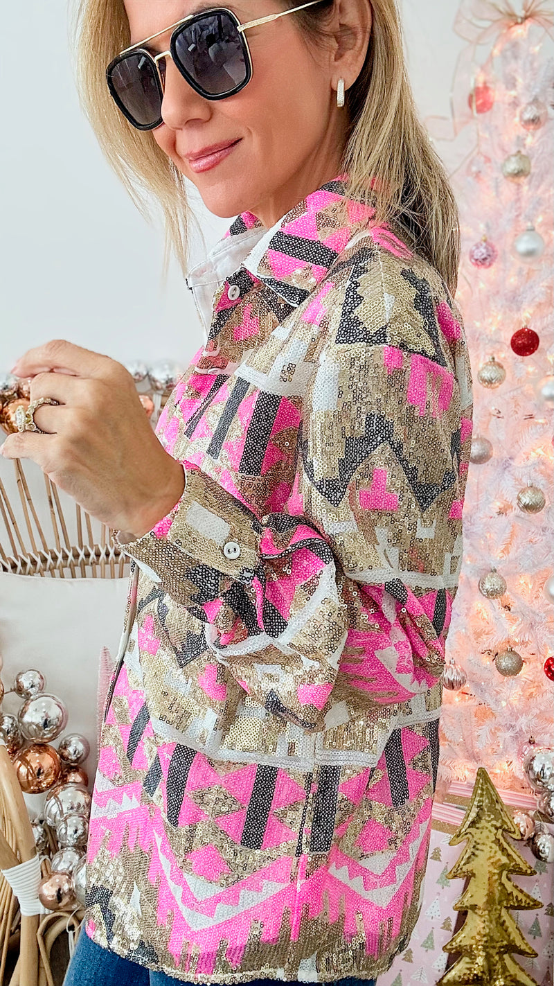 Dreamcatcher Sequin Embellished Button Up Blouse-130 Long Sleeve Tops-MAIN STRIP-Coastal Bloom Boutique, find the trendiest versions of the popular styles and looks Located in Indialantic, FL
