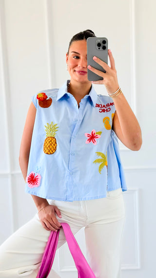 Paradise Chic Sleeveless Italian Button Top