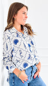 Mermaid & Shell Printed Blouse-150 Cardigans/Layers-Bailey Rose-Coastal Bloom Boutique, find the trendiest versions of the popular styles and looks Located in Indialantic, FL