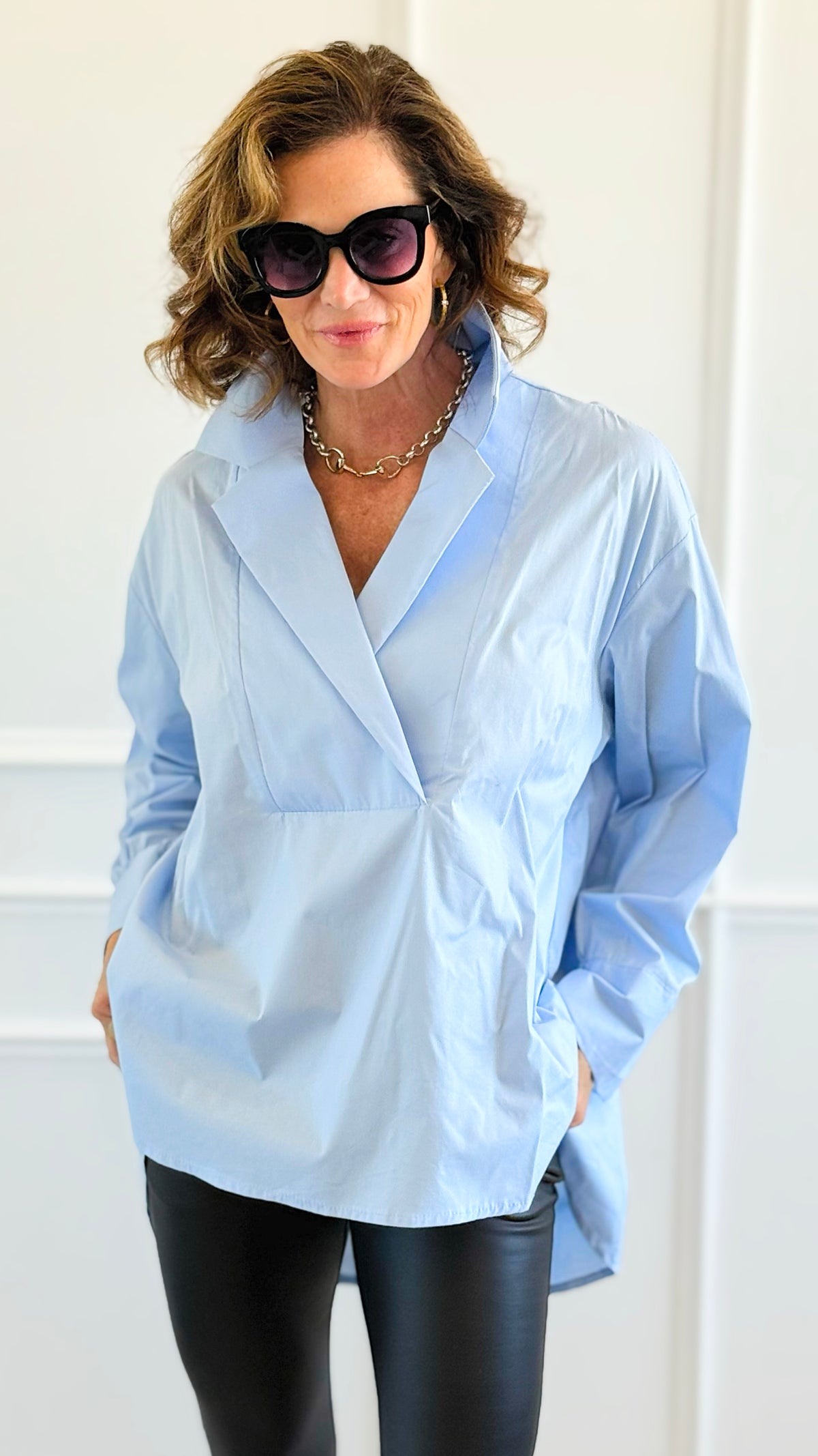 Bacall Italian Long Sleeve Top- Sky Blue-110 Long Sleeve Tops-TATTOO Z-Coastal Bloom Boutique, find the trendiest versions of the popular styles and looks Located in Indialantic, FL
