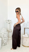 Angora Italian Satin Pant - Chocolate-170 Bottoms-Germany-Coastal Bloom Boutique, find the trendiest versions of the popular styles and looks Located in Indialantic, FL