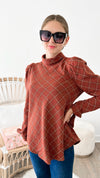 In the Details Mock Neck Plaid Blouse-130 Long Sleeve Tops-MAZIK-Coastal Bloom Boutique, find the trendiest versions of the popular styles and looks Located in Indialantic, FL