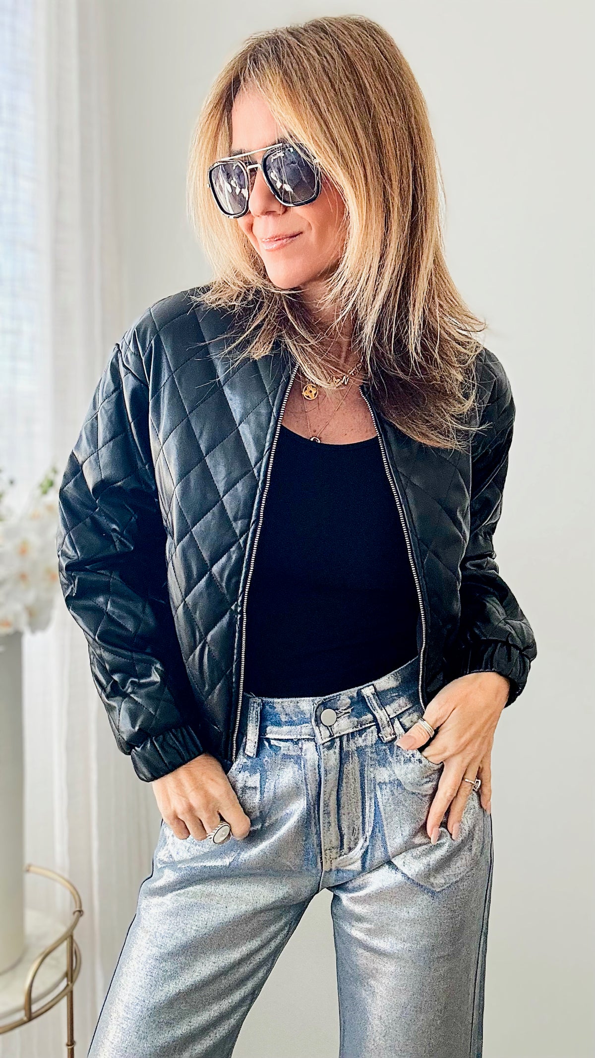Quilted Bomber Jacket-160 Jackets-KIWI-Coastal Bloom Boutique, find the trendiest versions of the popular styles and looks Located in Indialantic, FL