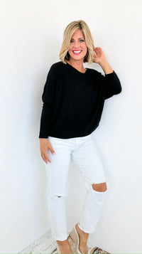 Soft Serenity Italian Lightweight Sweater- Black-140 Sweaters-Italianissimo-Coastal Bloom Boutique, find the trendiest versions of the popular styles and looks Located in Indialantic, FL