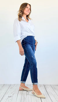 Capri High-Rise Denim Pants - Dark-190 Denim-Risen-Coastal Bloom Boutique, find the trendiest versions of the popular styles and looks Located in Indialantic, FL