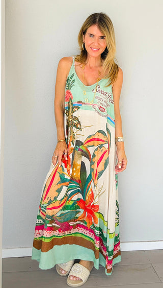 Toucan Paradise Lurex Italian Sleeveless Dress