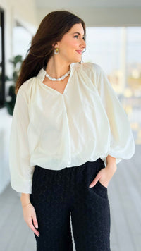 Cloud Nine Split Neck Top - Ecru