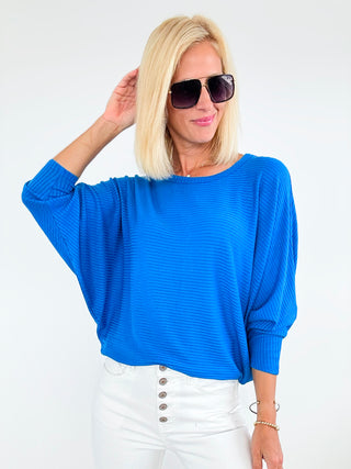 Everyday Essentials Ribbed Tee - Blue-130 Long Sleeve Tops-Zenana-Coastal Bloom Boutique, find the trendiest versions of the popular styles and looks Located in Indialantic, FL