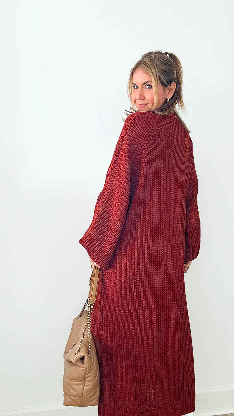 Sugar High Long Italian Cardigan- Rust-150 Cardigans/Layers-Germany-Coastal Bloom Boutique, find the trendiest versions of the popular styles and looks Located in Indialantic, FL