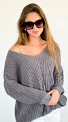 Coastal Breeze Knit Sweater - Charcoal-140 Sweaters-MIRACLE-Coastal Bloom Boutique, find the trendiest versions of the popular styles and looks Located in Indialantic, FL