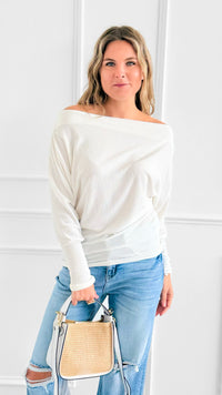 Somewhere Shoulder Knit Top - Off White-130 Long Sleeve Tops-Charlotte Avery-Coastal Bloom Boutique, find the trendiest versions of the popular styles and looks Located in Indialantic, FL