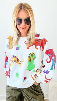 Walk About The Zoo Queen of Sparkles Sequin Sweatshirt - White-130 Long Sleeve Tops-Queen of Sparkles-Coastal Bloom Boutique, find the trendiest versions of the popular styles and looks Located in Indialantic, FL