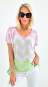 Pastel Horizon V-Neck Top-110 Short Sleeve Tops-V6-Coastal Bloom Boutique, find the trendiest versions of the popular styles and looks Located in Indialantic, FL