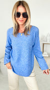 Soho Italian V-Neck Pullover - Blue-140 Sweaters-Italianissimo/ AUTE-Coastal Bloom Boutique, find the trendiest versions of the popular styles and looks Located in Indialantic, FL
