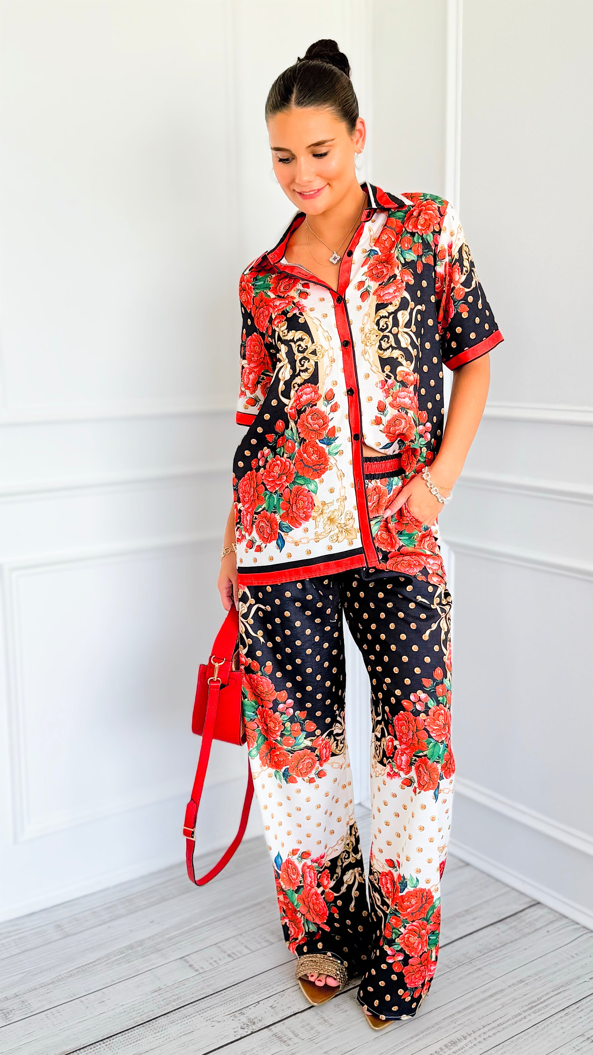 Floral Baroque Pant Set-210 Loungewear/Sets-Endless Moon-Coastal Bloom Boutique, find the trendiest versions of the popular styles and looks Located in Indialantic, FL