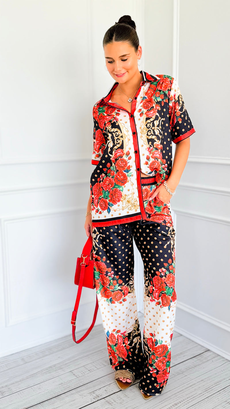 Floral Baroque Pant Set-210 Loungewear/Sets-Endless Moon-Coastal Bloom Boutique, find the trendiest versions of the popular styles and looks Located in Indialantic, FL