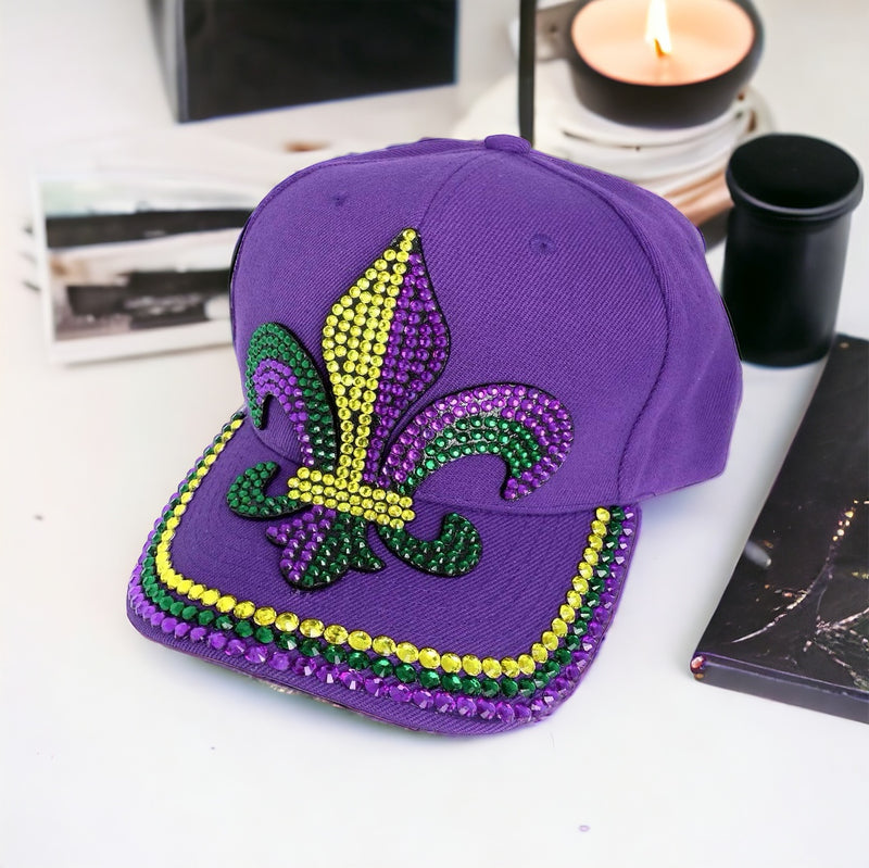Fleur de Lis Bling Studded Baseball Cap - Purple-260 Other Accessories-Wona Trading-Coastal Bloom Boutique, find the trendiest versions of the popular styles and looks Located in Indialantic, FL