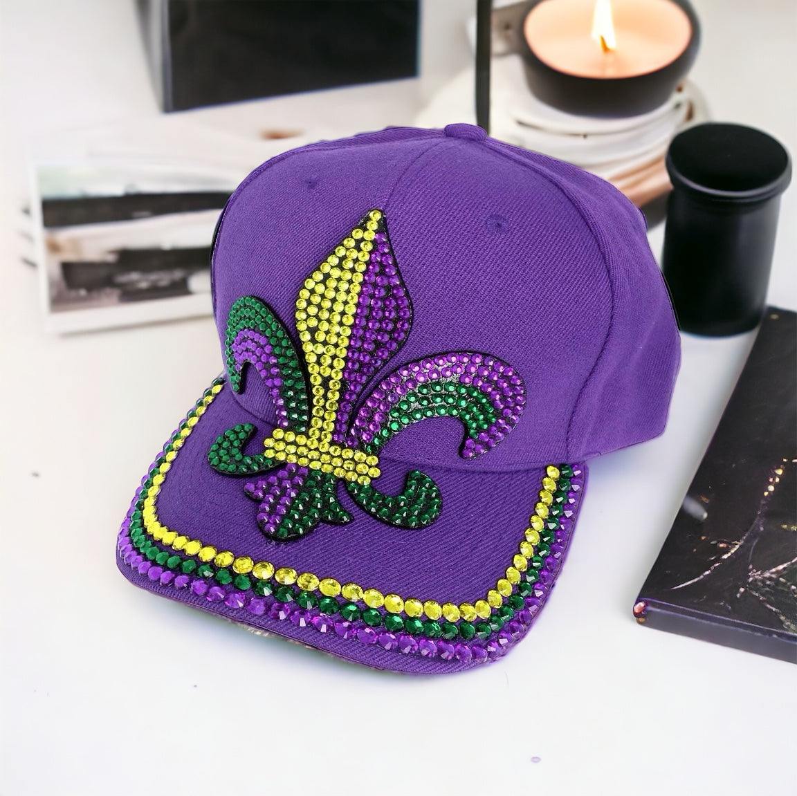 Fleur de Lis Bling Studded Baseball Cap - Purple – Coastal Bloom