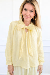 Whispered Romance Tie Neck Italian Top - Butter Yellow