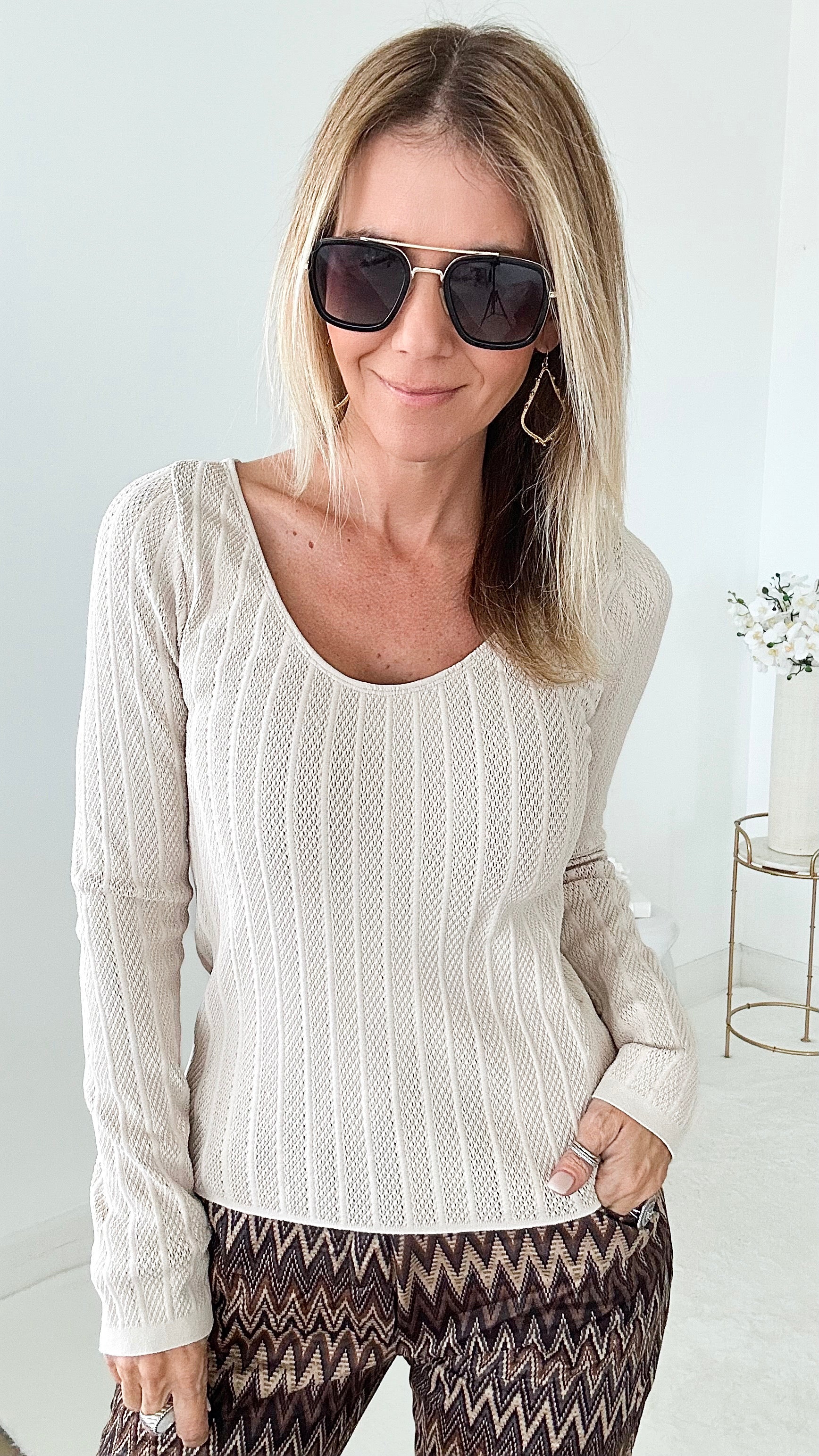 Brazilian U Neck Textured & Stripes Long Sleeve-220 Intimates-VZ Group-Coastal Bloom Boutique, find the trendiest versions of the popular styles and looks Located in Indialantic, FL