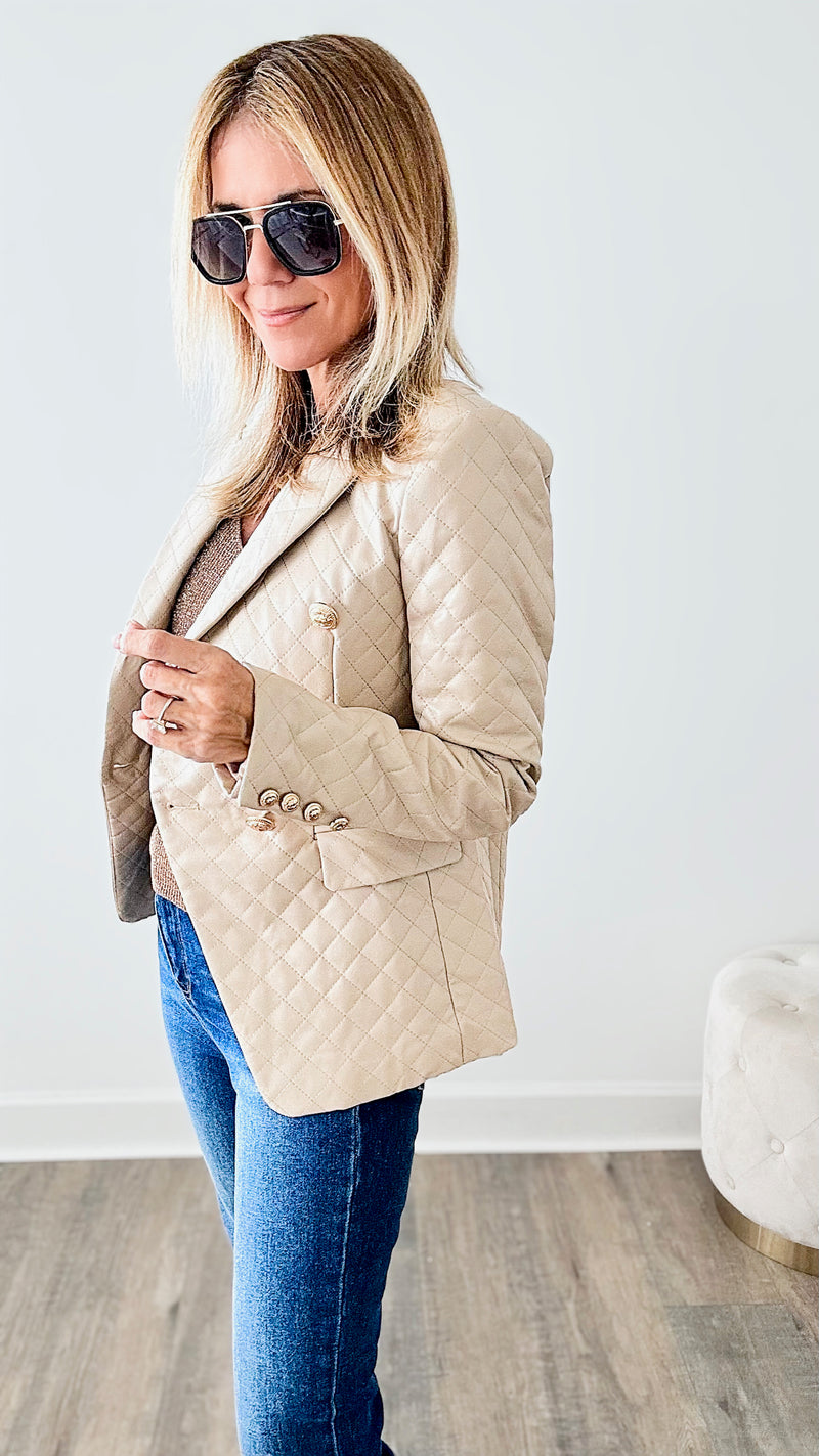 Faux Leather Quilted Blazer Jacket-160 Jackets-BLITHE-Coastal Bloom Boutique, find the trendiest versions of the popular styles and looks Located in Indialantic, FL