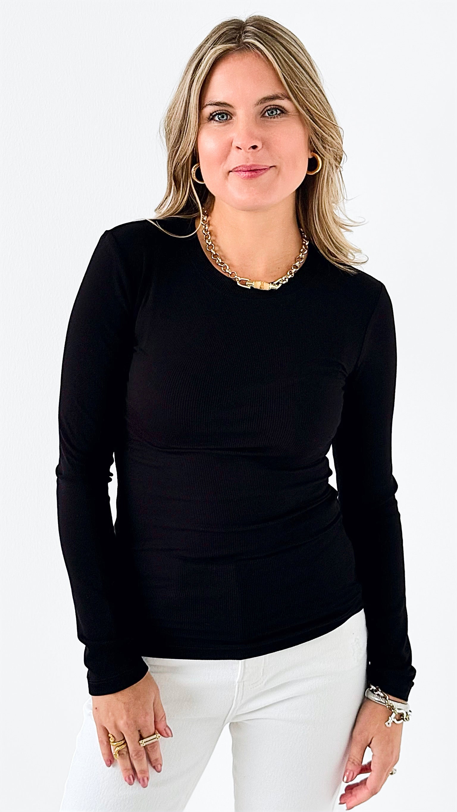 Timeless Ribbed Knit Top - Black-110 Long Sleeve Tops-Mono B-Coastal Bloom Boutique, find the trendiest versions of the popular styles and looks Located in Indialantic, FL
