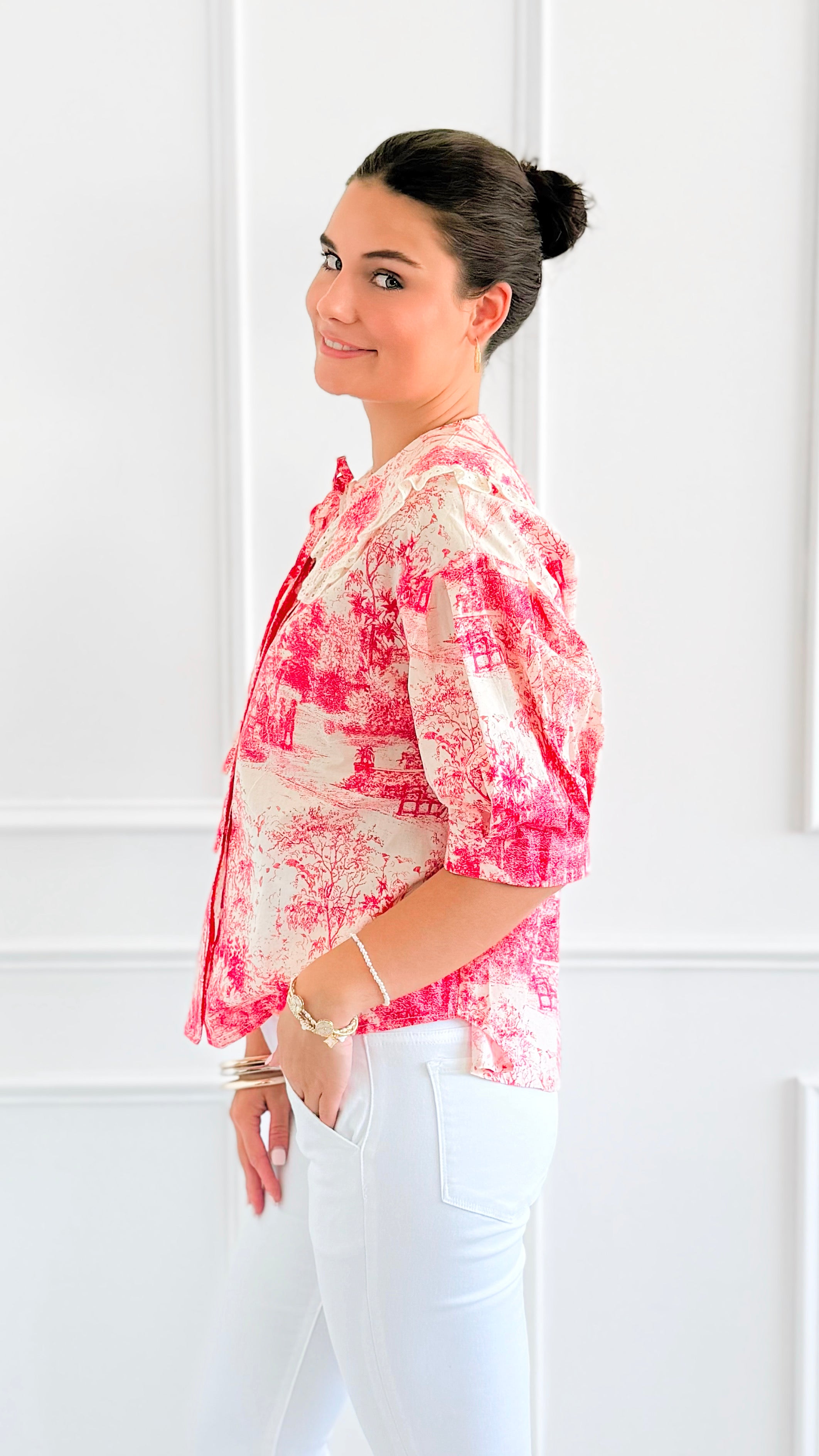 Countryside Reverie Puff Sleeve Top - Red-110 Short Sleeve Tops-GIGIO-Coastal Bloom Boutique, find the trendiest versions of the popular styles and looks Located in Indialantic, FL