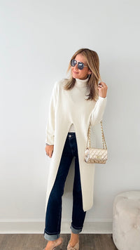 Chic Long Split Italian Sweater - Ivory-150 Cardigans/Layers-Italianissimo/Z Studio-Coastal Bloom Boutique, find the trendiest versions of the popular styles and looks Located in Indialantic, FL